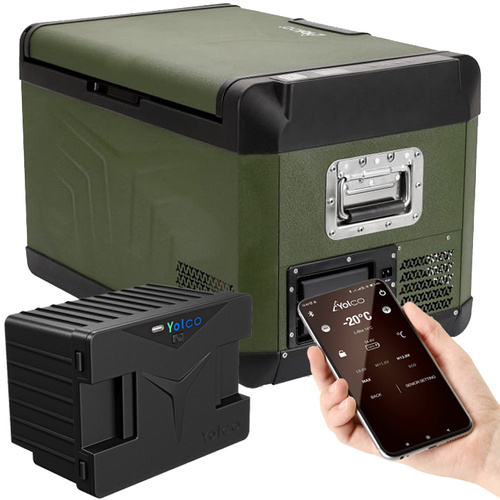 Lodówka turystyczna z kompresorem Yolco GCX37 Green 37L 12V 24V 240V + bateria modułowa Yolco 15600 mAh