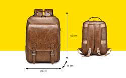 Elegancki plecak męski z ekoskóry na laptopa 15,6'' cala z Eco Skóry Baltan Classic brązowy