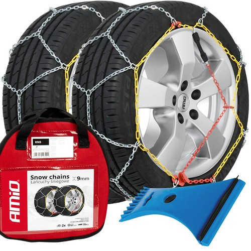 Łańcuchy śniegowe KNS-100 9 mm + skrobaczka do szyb