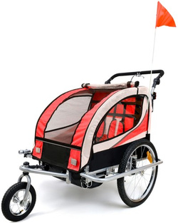 Przyczepka rowerowa z amortyzatorem 2-osobowa +JOGGER czerwona