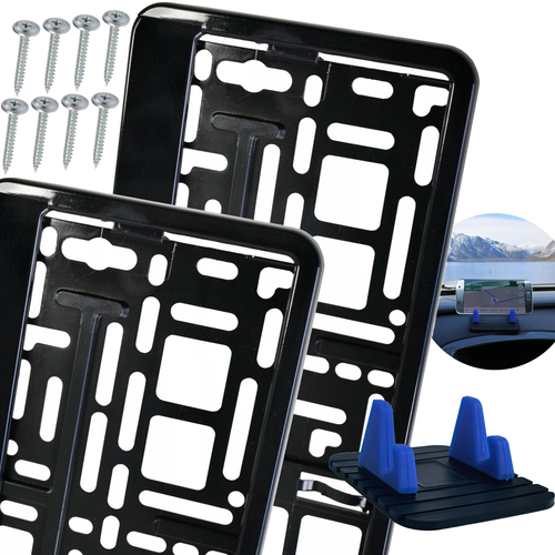 Ramki pod tablice rejestracyjną metalizowane lakierowane czarne 2szt + gratisy (wkręty mocujące oraz uchwyt na telefon)