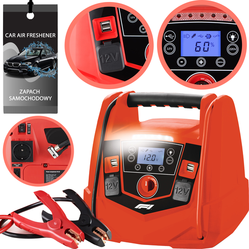 Urządzenie rozruchowe 1250A kompresor booster 10 BAR PJ125 Formula 1 + zapach samochodowy mix