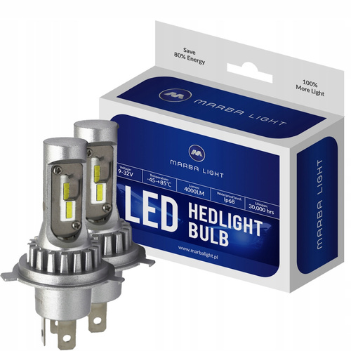 Żarówki samochodowe LED H4 12V Marba Lights E9 Biała homologacja 4000LM 2 sztuki