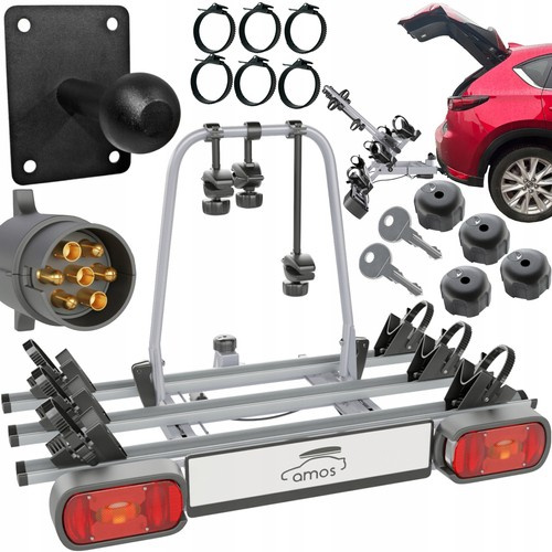 Zestaw Bagażnik rowerowy na hak Amos Tytan 3 rowery 7PIN 75KG + Wieszak na hak