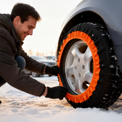 Łańcuchy śniegowe tekstylne AZILO Snow Socks rozmiar XL TUV GS O-NORM + skrobaczka do szyb