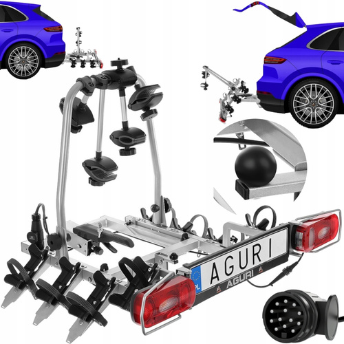 Aguri Cruiser 4 Silver Bagażnik rowerowy na hak do przewozu 4 rowerów 13PIN
