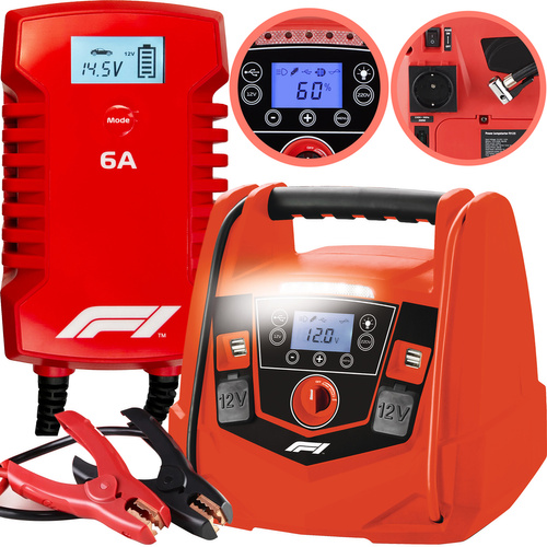 Urządzenie rozruchowe 1250A kompresor booster 10 BAR PJ125 Formula 1 + Prostownik samochodowy Formula1 BC260 6A