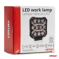 Lampa robocza AMIO LED AWL68 54W 10000lm 12V/24V IP67, 3 funkcje, E9