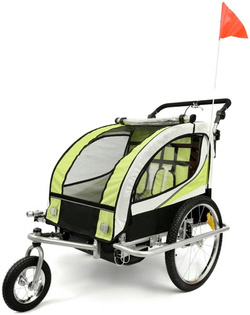 Przyczepka rowerowa z amortyzatorem 2-osobowa +JOGGER zielona + gratis