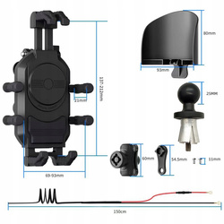 Uchwyt motocyklowy na telefon FreedConn MC39-03 Antywibracyjny USB-C