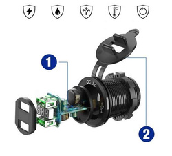 Gniazdo Samochodowe Ładowarka Freedconn 2x Usb 3,1a 12v 24v Mc3084g Black