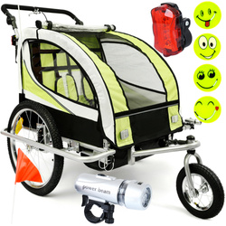 Przyczepka rowerowa z amortyzatorem 2-osobowa +JOGGER zielona + gratis