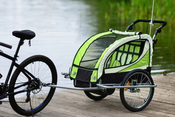 Przyczepka rowerowa z amortyzatorem 2-osobowa +JOGGER zielona + gratis