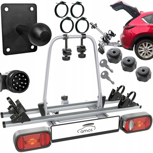 Zestaw bagażnik rowerowy uchwyt na hak Amos Giro 4 rowery 13PIN + Wieszak na hak