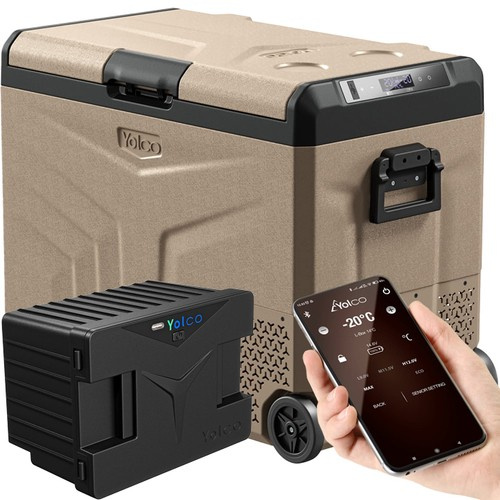Lodówka turystyczna z kompresorem Yolco TCX60 Sand 63L 12V 24V 240V + bateria modułowa