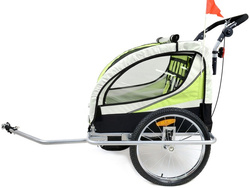 Przyczepka rowerowa z amortyzatorem 2-osobowa +JOGGER zielona + gratis
