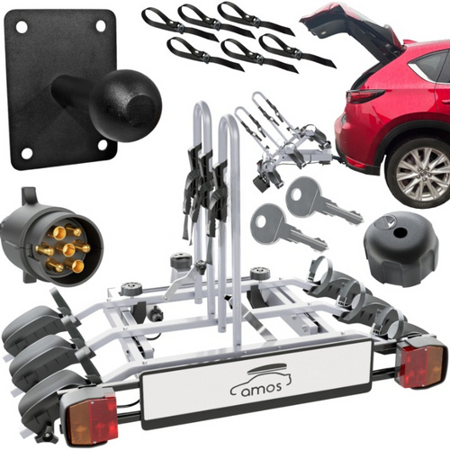 Zestaw Bagażnik rowerowy na hak Amos Tytan 3 rowery 7PIN 75KG + Wieszak na hak