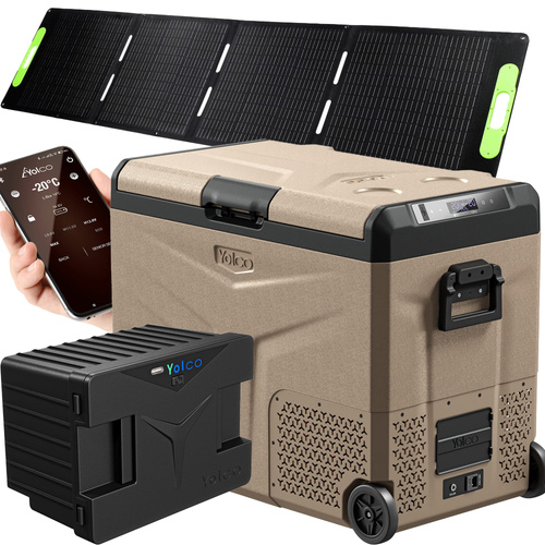 Lodówka turystyczna z kompresorem Yolco TCX60 Sand 63L + bateria modułowa + panel solarny 200W